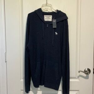 Abercrombie & Fitch Men's Large Navy Zip-Up Hoodie Sweater
